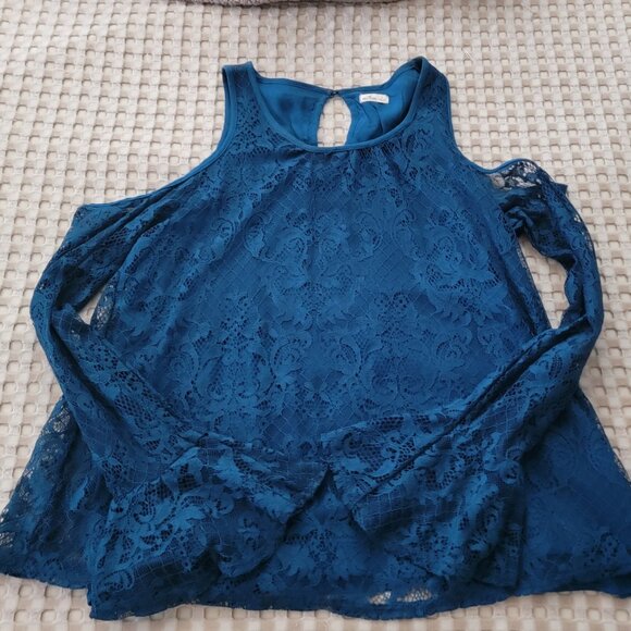 Teal Lace Cold-Shoulder Top by Hollister (Size S) - Picture 1 of 8